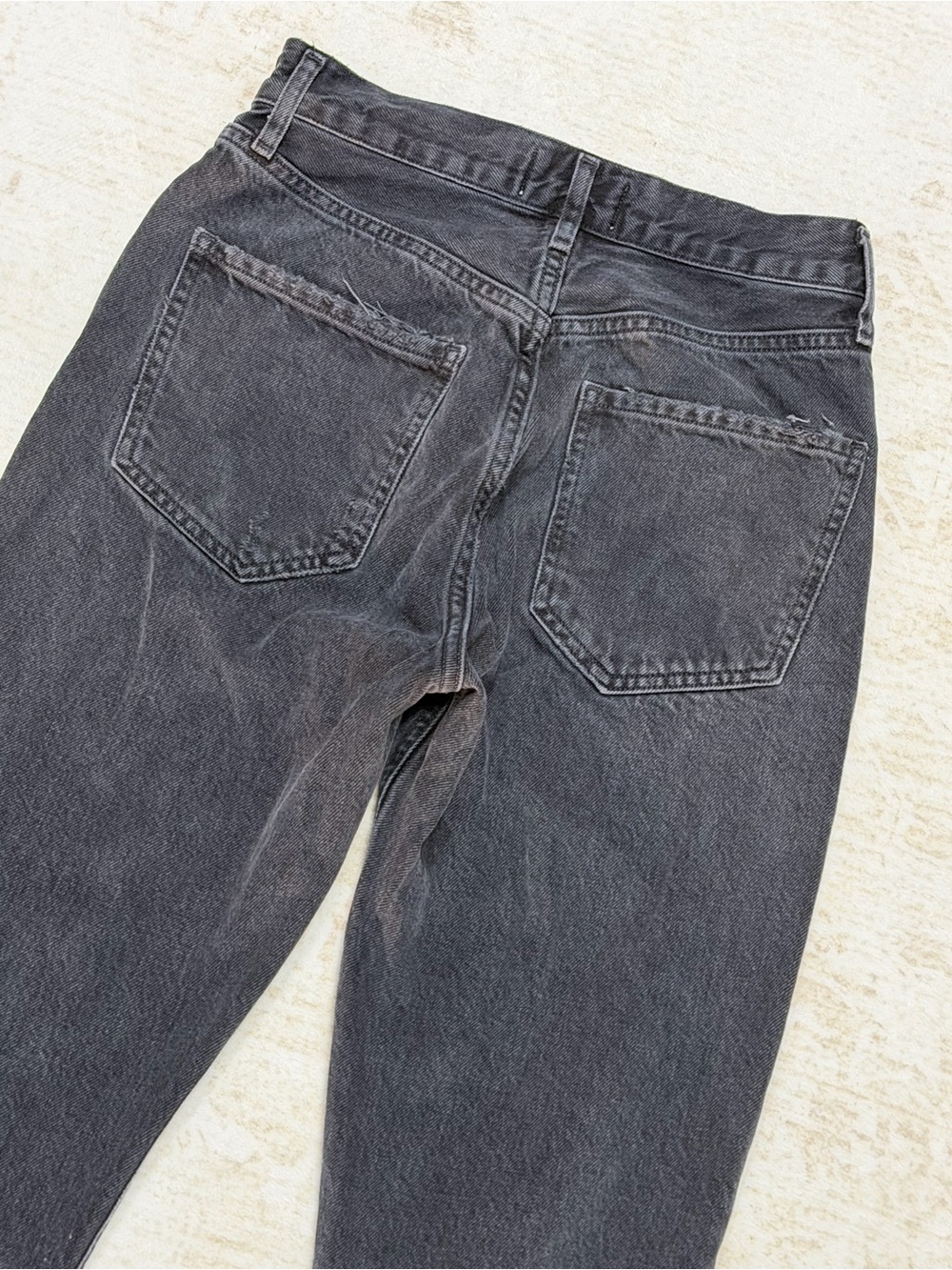 AGOLDE Riley High Rise Straight Crop Jeans 24 Black Washed Distressed Hem - Picture 8 of 12